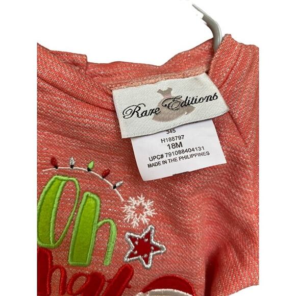 Rare Editions 2 Piece Set - Oh What Fun - Size 18M - Coral Top & Red/Green Pants - Picture 3 of 5